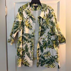 Eden Court Green and Yellow Tropical Leaf Coverup Jacket